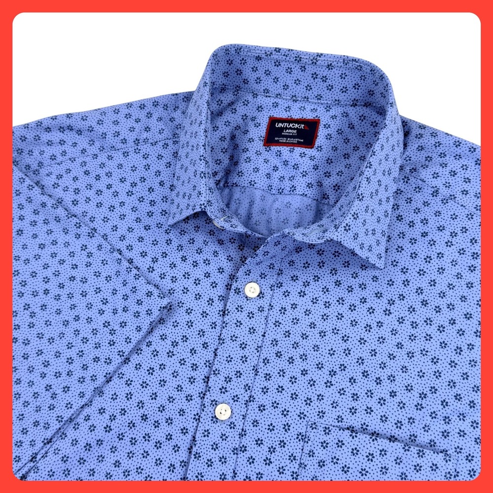 UNTUCKit Carnelian SS Shirt Men Large Blue Floral Stretch Nylon Button Up